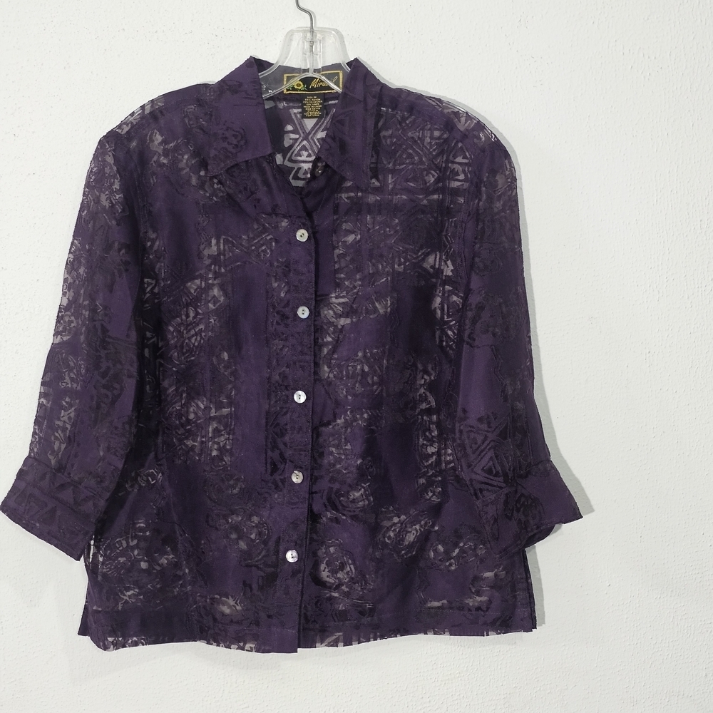 MIRASOL Purple Sheer Button-Up Shirt - Picture 2 of 8